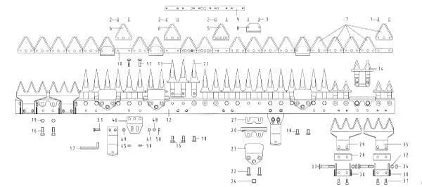 - jednotlivé díly prstového nosníku + kosy pro volný střih E.S.M.