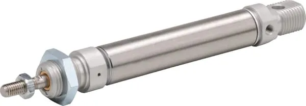 Kulatý válec EW podle DIN ISO 6432 se stlačitelnou pístnicí, vnějším závitem a rozlišením polohy, otvor Ø10mm