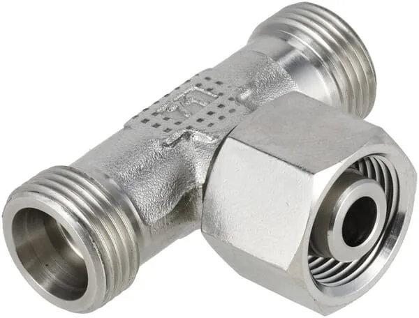 T-spojky s řezným kroužkem, nerezová ocel, řezný kroužek metrický x převlečná matice metrická x řezný kroužek metrický