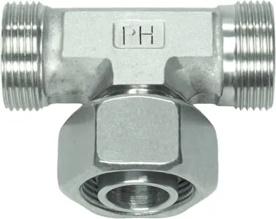 T-spojky s řezným kroužkem, nerezová ocel, řezný kroužek metrický x převlečná matice metrická x řezný kroužek metrický