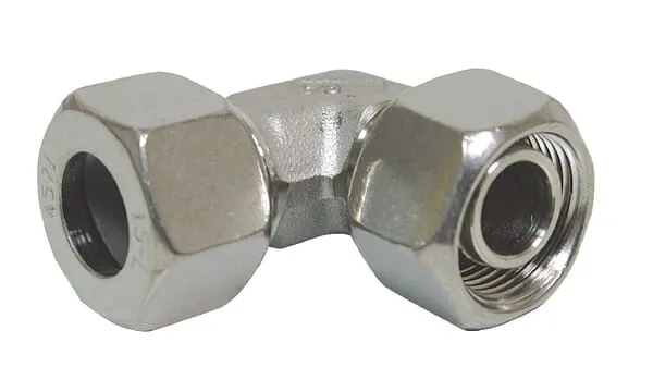 Nastavitelné úhlové spojky 90° z nerezové oceli, převlečná matice metrická x řezný kroužek metrický