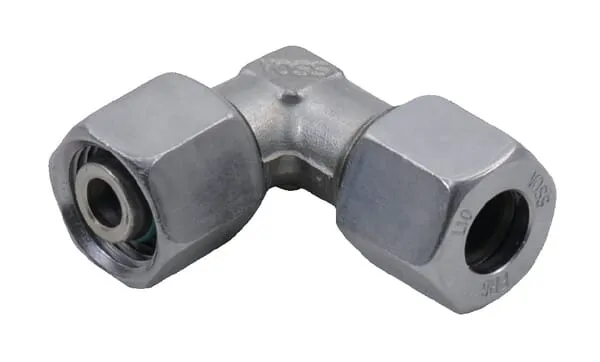 Nastavitelné úhlové spojky 90°, převlečná matice metrická x řezný kroužek metrický