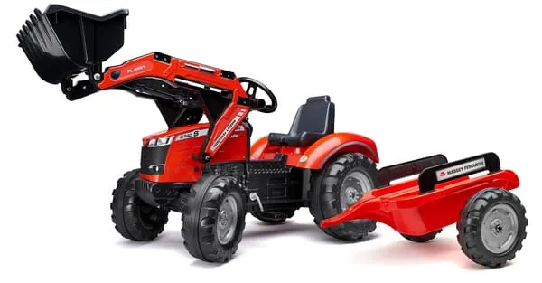 F4010AM Šlapací traktor Massey Ferguson S8740 s čelním nakladačem, zadní výkopovou lžící a přívěsem