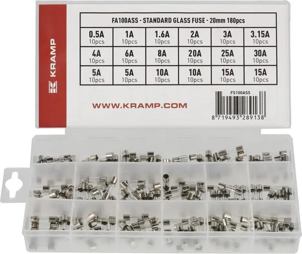 Glass fuse 20mm assortment box (180 pcs)
