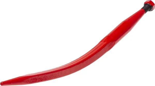 Hrot čelního nakladače, zahnutý, čtyřhranný profil 36x680 mm, špičatý hrot s maticí M20x1,5 mm, červená barva