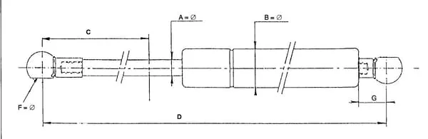 Plynová vzpěra L205,0 mm 300 N, Stabilus