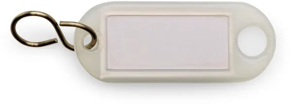 Přívěšek na klíče bílý, průhledná etiketa