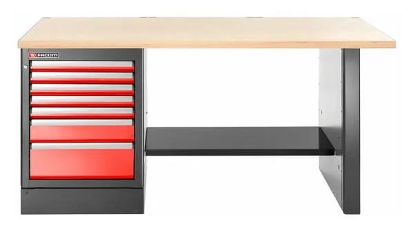 JLS3 Pracovní stoly Heavy Duty s dřevěnou pracovní deskou a 7 zásuvkami