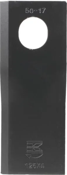 Nůž rotační sekačky rotace vpravo 126 x 47 x 4 mm; ovál otvor 23 x 20,5 mm; vhodný pro Taarup; 25 ks/bal.