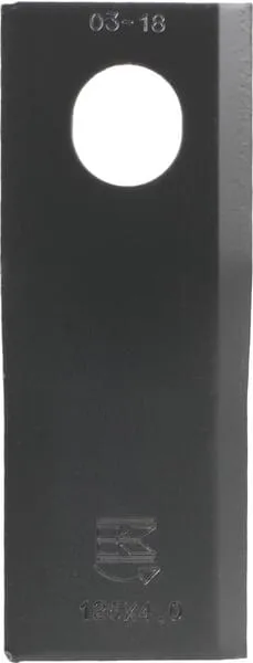 Nůž rotační sekačky rotace vlevo 126 x 47 x 4 mm; ovál otvor 23 x 20,5 mm; vhodný pro Taarup; 25 ks/bal.