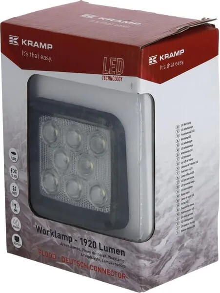 Pracovní světlo LED, 24 W, 1920 lm, čtvercové, 10/30 V, bílé, 105x84x95 mm, širokoúhlé, Deutsch, 8 LED, Kramp