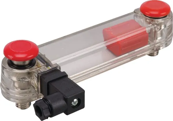 Vizuální indikátor hladiny oleje s teploměrem a spínačem, typ LVK-TA