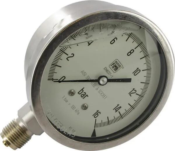 Tlakoměry se spodním připojením, plněné glycerinem, nerezová ocel