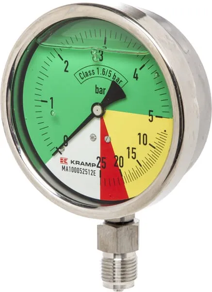 Manometr Ø100mm 0-5-20-25 1/2" BSP spodní připojení