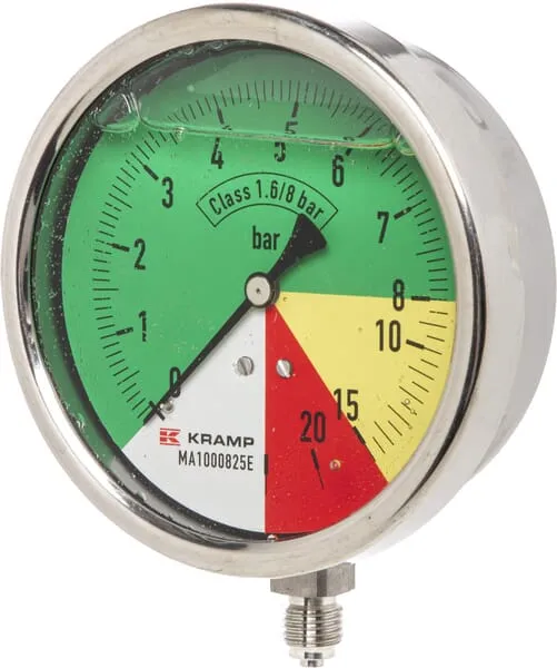 Manometr Ø100mm 0-8-15-25 1/4" BSP spodní připojení