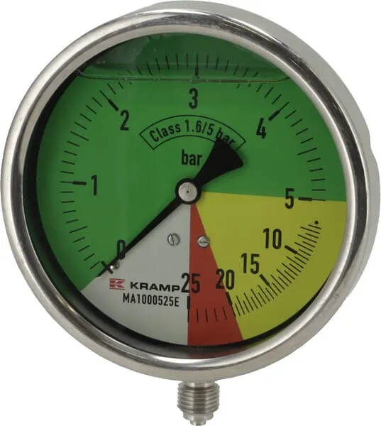 Manometr Ø100mm 0-5-20-25 1/4" BSP spodní připojení