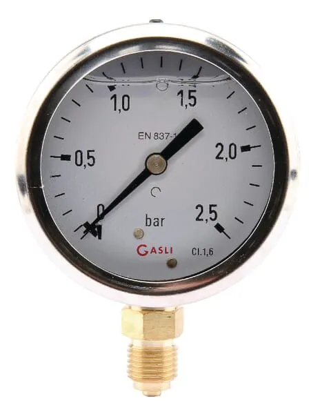 Spodní připojení tlakoměru, plněné glycerinem