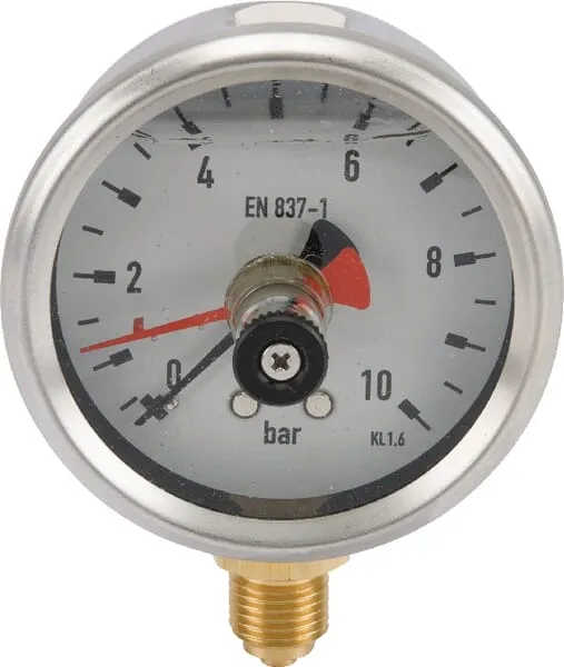 Tlakoměry se spodním připojením, s tlumícím ukazatelem