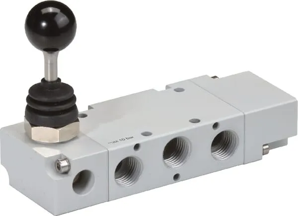 5/2cestný ruční pákový ventil, monostabilní s nastavením se zpětnou pružinou