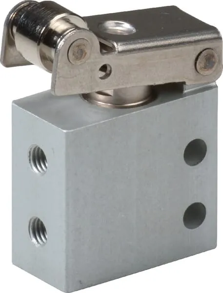 3/2cestný mikroventil s pákou a kladkou, monostabilní, s nastavením se zpětnou pružinou