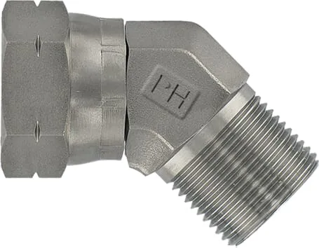 Úhlové spojky 45° z nerezové oceli - vnější závit BSP x převlečná matice BSP