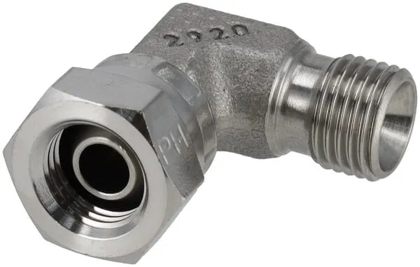 Úhlové spojky 90° z nerezové oceli, vnější BSP x převlečná matice BSP