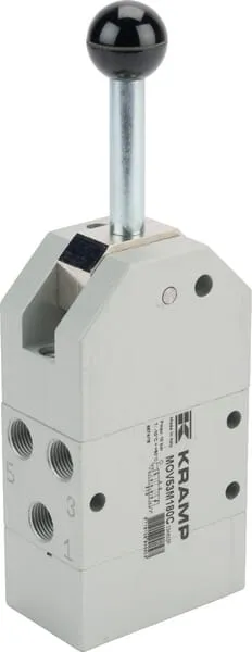 5/3cestný ruční pákový ventil, otevřená střední poloha, aretační