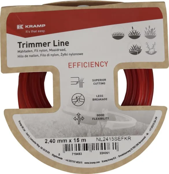 Žací struna Ø 2,4 mm 15 m, hranatá, červená, Kramp Efficiency
