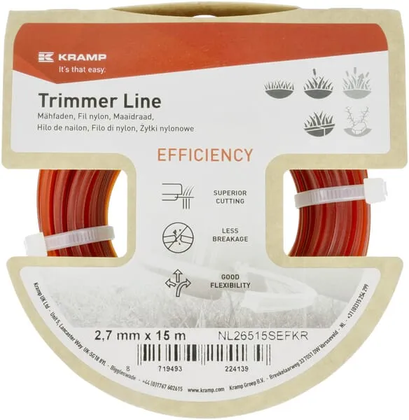 Žací struna Ø 2,65 mm 15 m, hranatá, červená, Kramp Efficiency