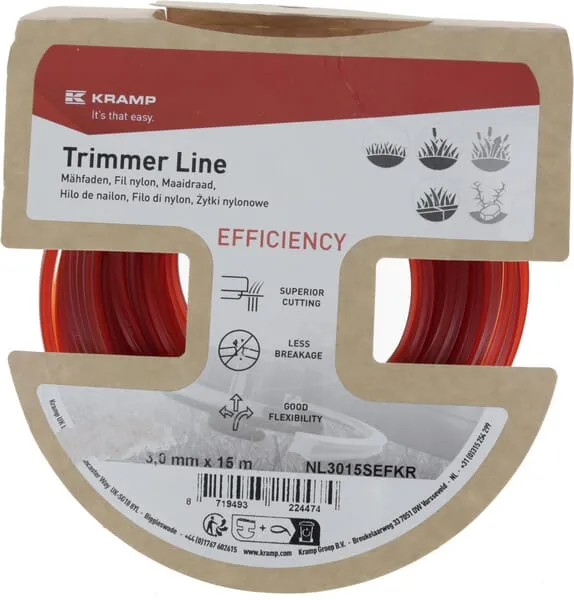Žací struna Ø 3 mm 15 m, hranatá, červená, Kramp Efficiency