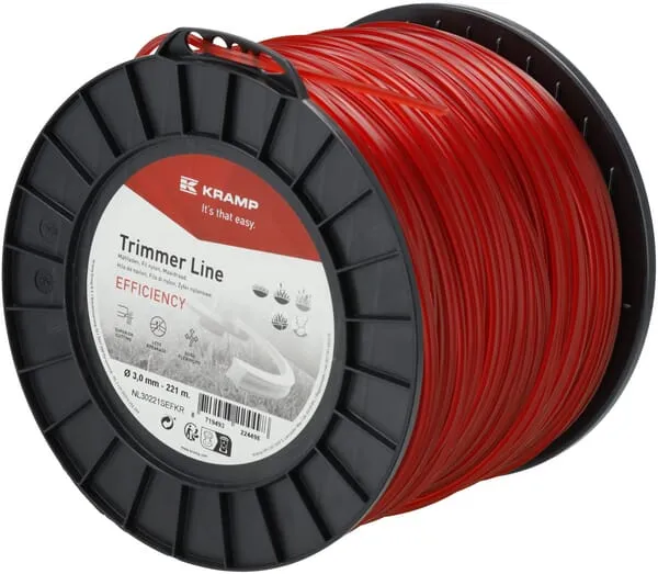 Žací struna Ø 3 mm 221 m, čtvercová, červená, Kramp Efficiency