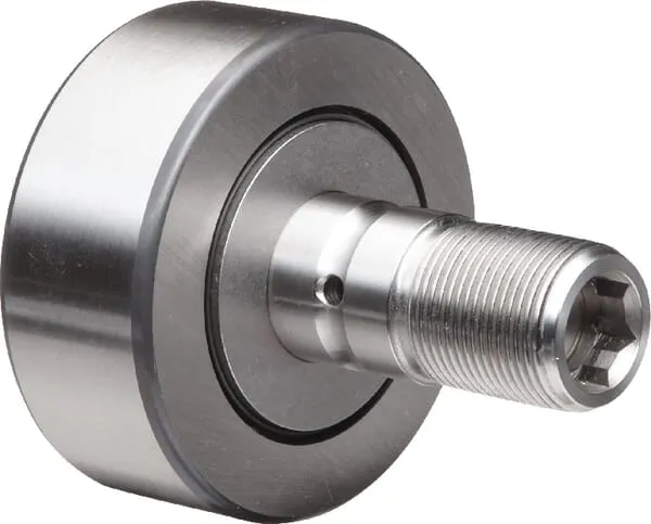 Korunková vodicí kladka, plný váleček, s čepem a konvexním vnějším pouzdrem