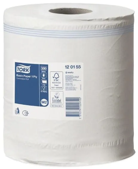 Papírové ručníky, bílá role, 20 cm x 300 m, jednovrstvé, vnější Ø 187 mm, 6 ks, Tork