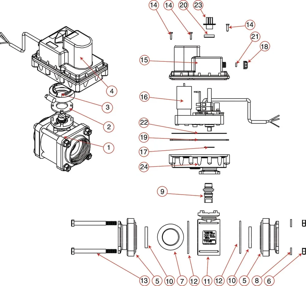 Náhradní díly pro Banjo, elektrické kulové kohouty, 2cestné, (se závitovou přípojkou 1 1/2", 2")