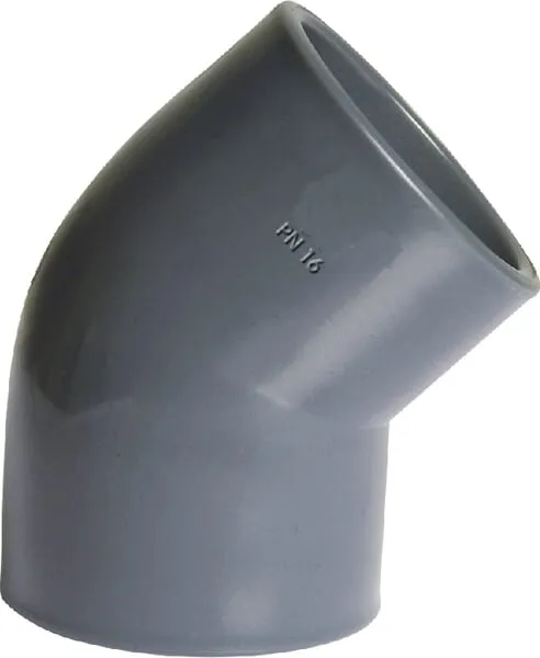 PVC-U koleno 45° - Objímka (PVC) x Objímka (PVC)