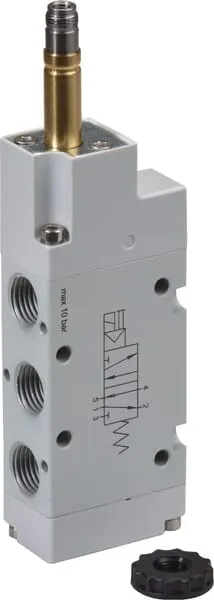 5/2cestný magnetický ventil, monostabilní s nastavením se zpětnou pružinou