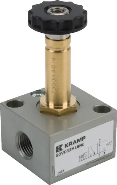 3/2cestný magnetický ventil, monostabilní s nastavením se zpětnou pružinou, ovládaný přímo