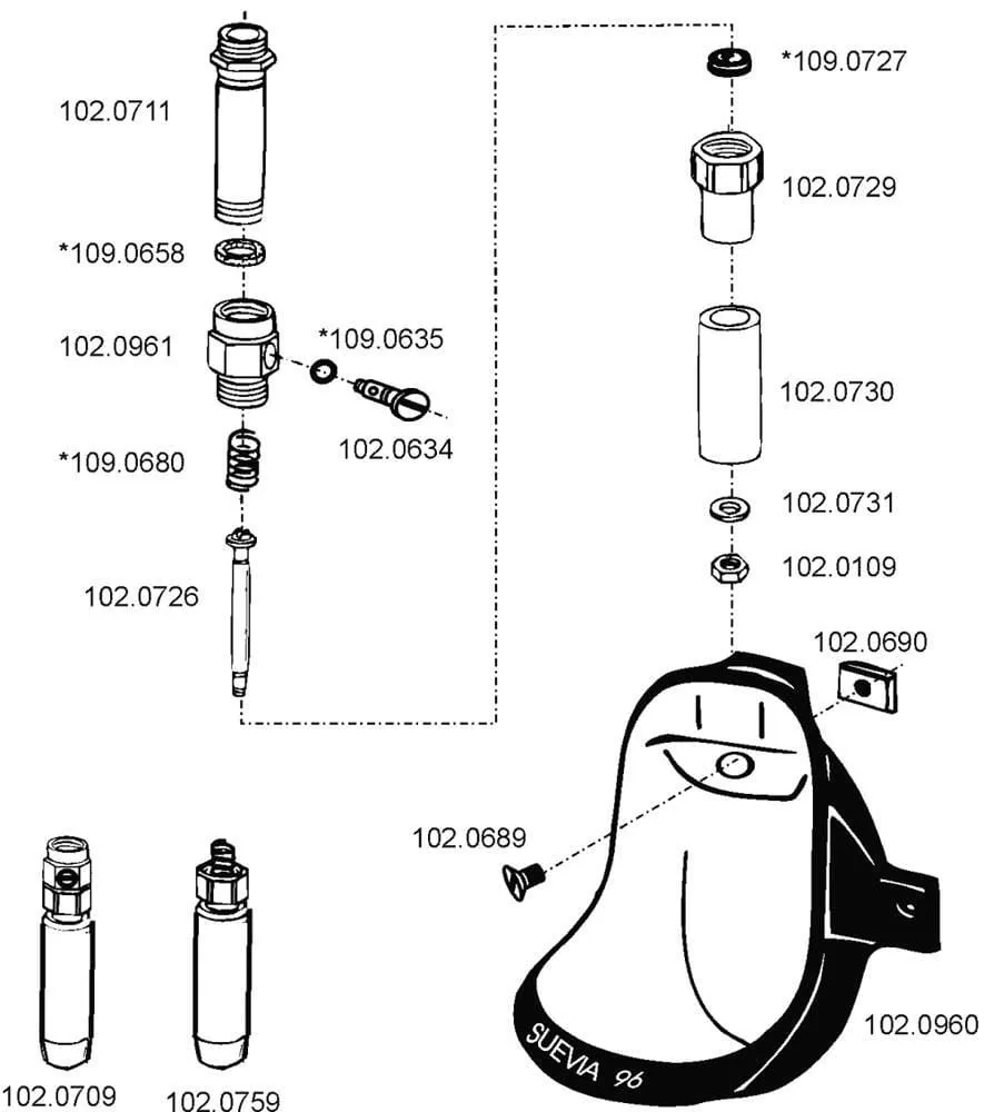 + SU Onderdelen model 96 RVS Suevia