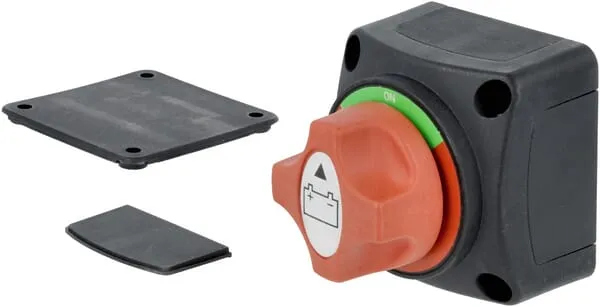 Bateriový spínač čtvercový, černý, M10, 12/24V, 300A/1000A (5sec), IP54