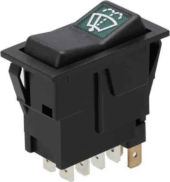 Kolébkový spínač, I-0-(II), on-on-mom, 12V, 8pólový, ostřikovače čelního skla