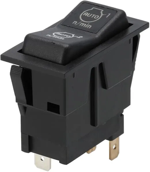 Kolébkový spínač, (I)-0-(II), mom-on-mom, 12 V, 4pólový, možnost volby otáček motoru/auto