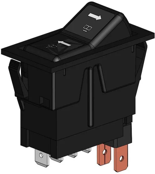 Kolébkový spínač, (I)-0-(II), mom-on-mom, 12 V, 4pólový, přepínací