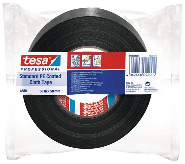 Textilní páska standardní s vrstvou PE, černá, 50 m x 50 mm, TesaBAND®