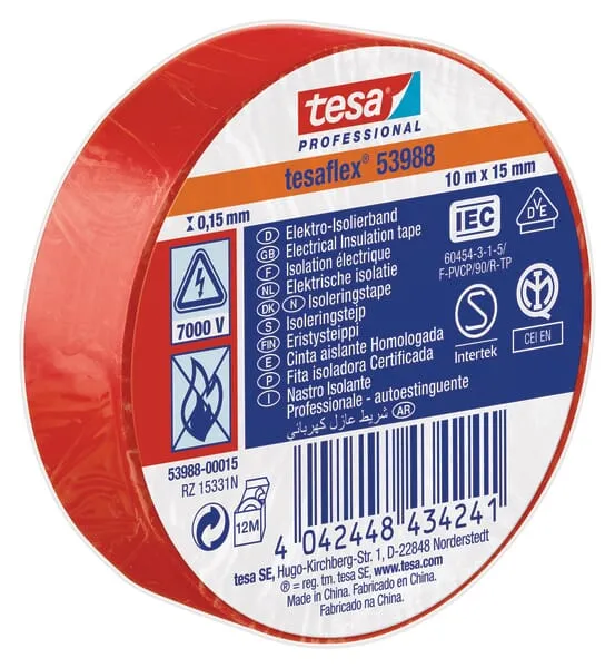 Elektroizolační páska, červená, 10 m x 15 mm, TesaFLEX®