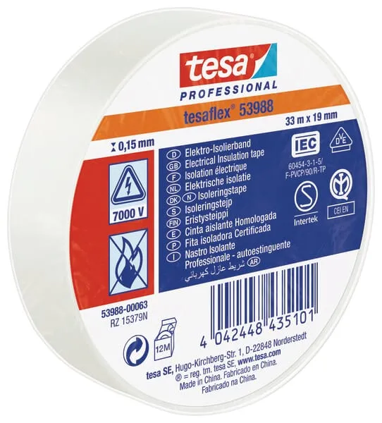 Elektroizolační páska, bílá, 33 m x 19 mm, TesaFLEX®