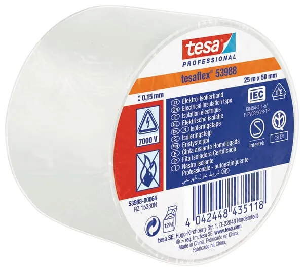 Elektroizolační páska, bílá, 25 m x 50 mm, TesaFLEX®