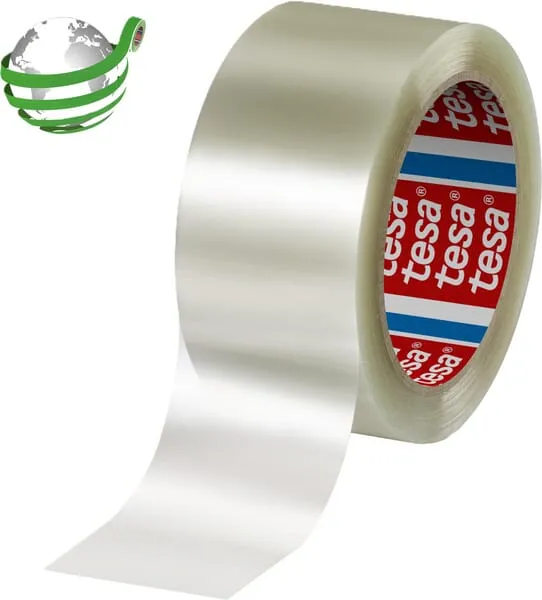 Nízkošumová balicí páska s 90% PCR na PET, transparentní, 100 m x 50 mm