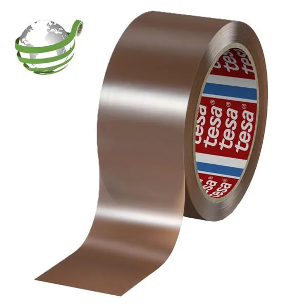 Nízkohlučná balicí páska z 90% PCR PET 100m x 50mm, kamzíčí