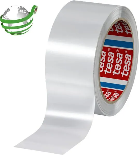 Tichá balicí páska PET s 90% PCR, 100 m x 50 mm, bílá