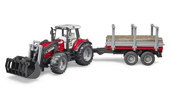 U02046 Massey Ferguson 7480 s předním nakladačem a přívěsem pro přepravu dřeva